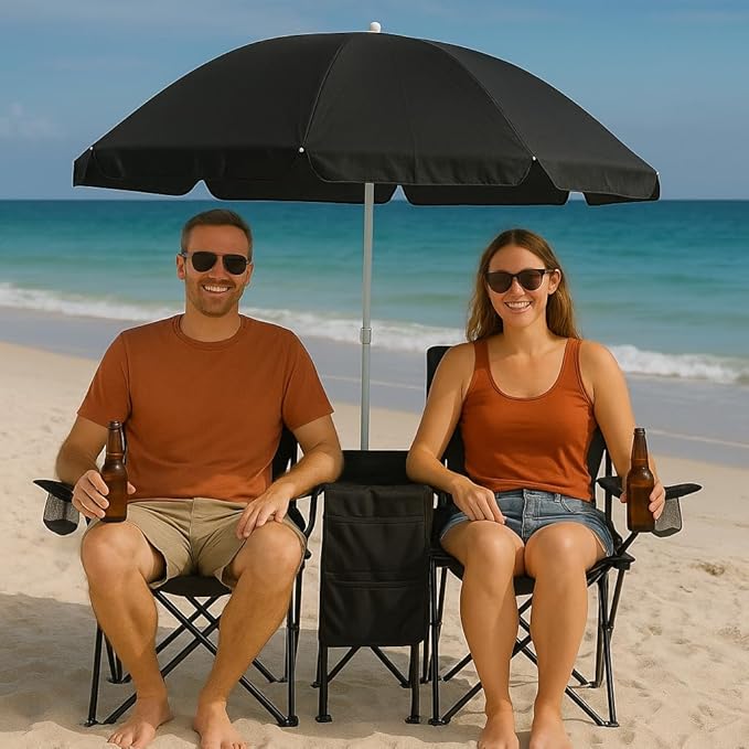 Portable Double Folding Beach Chair with Umbrella