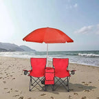 Portable Double Folding Beach Chair with Umbrella