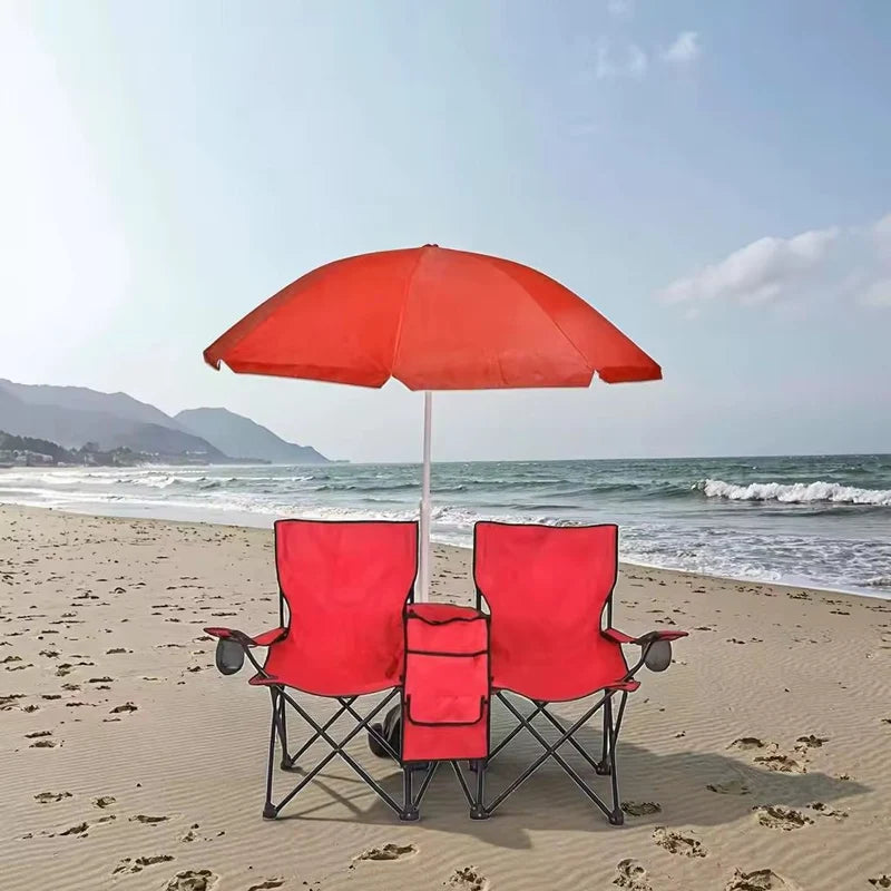 Portable Double Folding Beach Chair with Umbrella